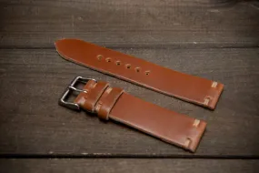 Shell Cordovan Cognac leather watch strap, handmade in Finland. Width 10-26 mm.