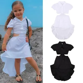 Short Sleeve Lapel Ruffle Dress