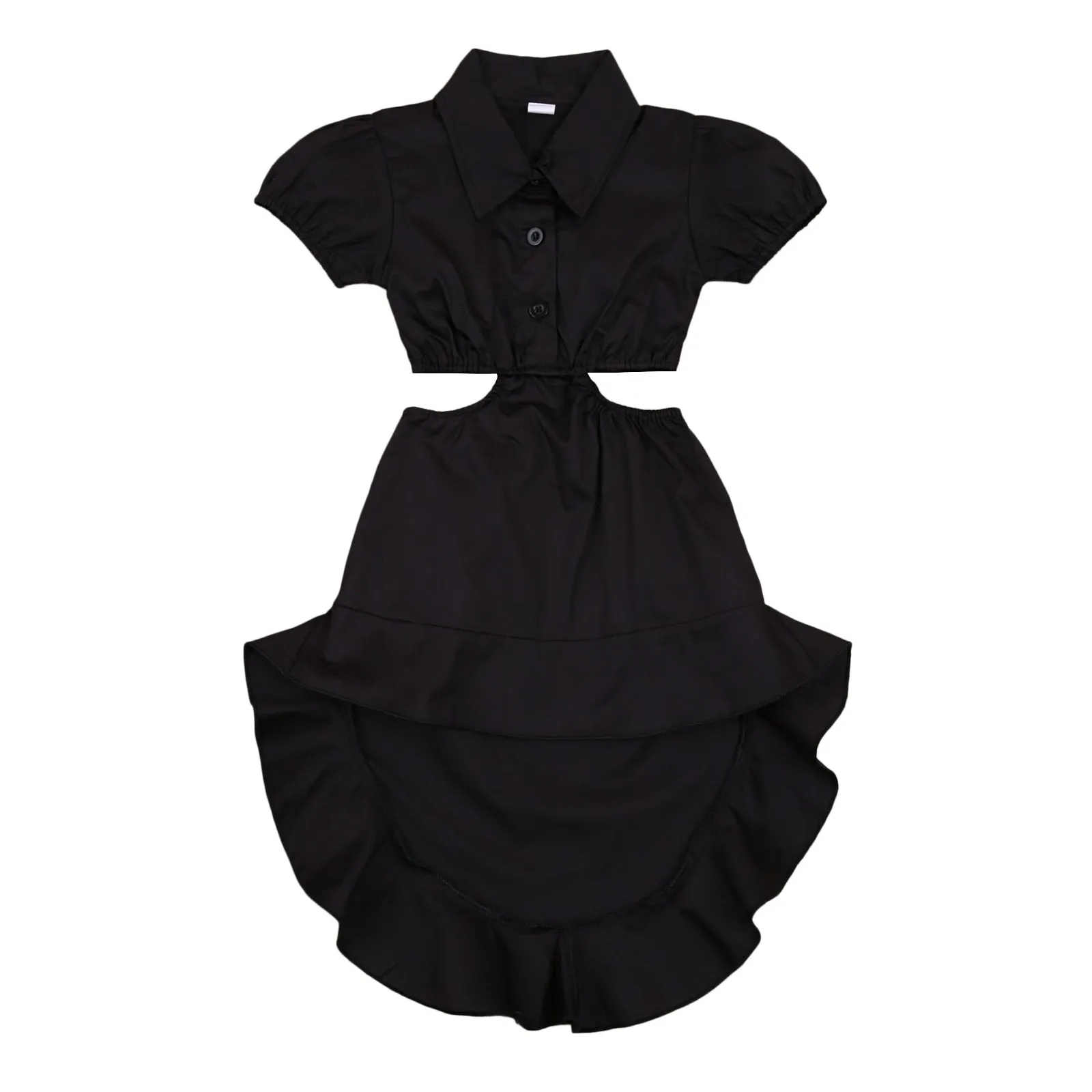 Short Sleeve Lapel Ruffle Dress