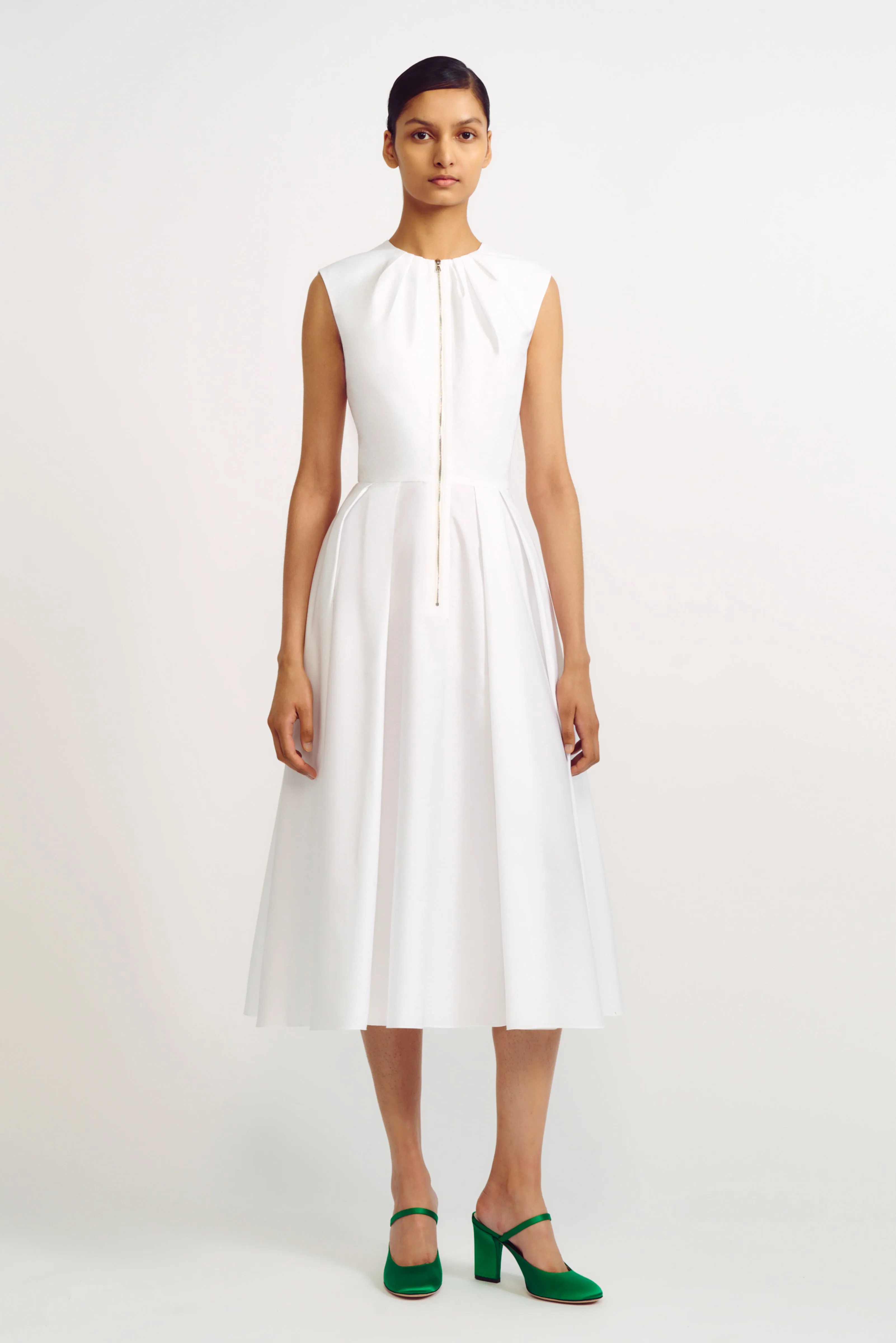 Suzu White Cotton Zip Front Dress