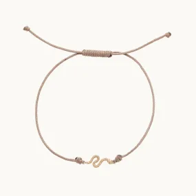 the serpent contemplation cord bracelet - 10k yellow gold, taupe cord